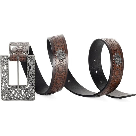 Women\'s Hollow  Adjustable Vintage Western Belts Engraved Buckle Cowgirl Belt main image 6